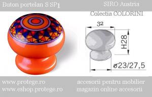 Buton portelan portocaliu cu model, S SP51-32PF20