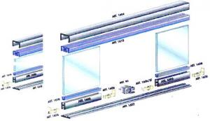 Elemente(sisteme) complete pentru 2 usi glisante pentru vitrine,10kg/usa,sine aluminiu-3ml,glisare inferioara