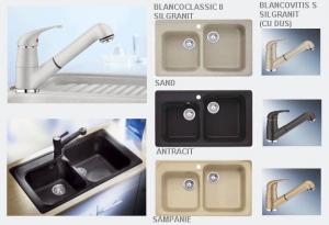 Chiuveta Blancoclassic 8+robinet Blancovitis S(cu dus)-set Silgranit PuraDur II culori-SAND, ANTRACIT, SAMPANIE-oferta