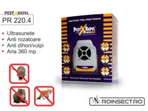 Aparat cu ultrasunete anti rozatoare, lilieci, vulpi, soareci, sobolani, veverite PR 220.4 Electronic Pest Repeller - 360 mp