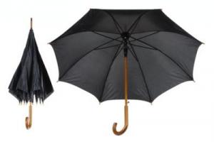 Umbrela neagra  manuala cu 8 clini si maner din lemn