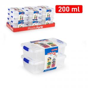 Set 2 buc mini cutii plastic depozitare cu capac si cleme albastre- 200 ml.