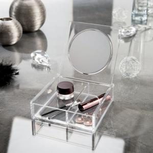 Cutie transparenta cosmetice cu oglinda