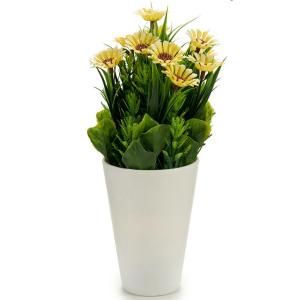 Flori artificiale, margarete in ghiveci alb 10x22 cm, galben