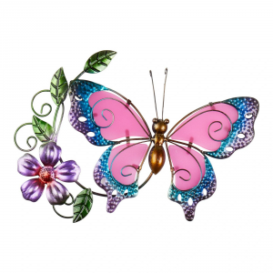 Decoratiune de perete, 25,5x20,5 cm, Fluture roz