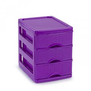 Organizator plastic cu 3 sertare  impletitura tip ratan Turia violet
