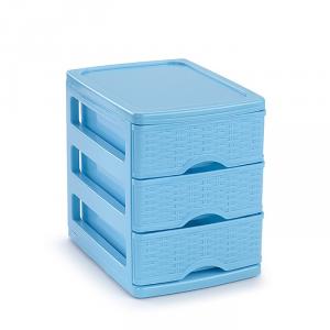 Organizator plastic cu 3 sertare  impletitura tip ratan Turia blue