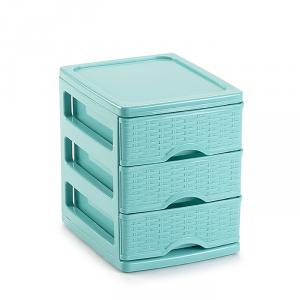 Organizator plastic cu 3 sertare  impletitura tip ratan Turia turcoaz