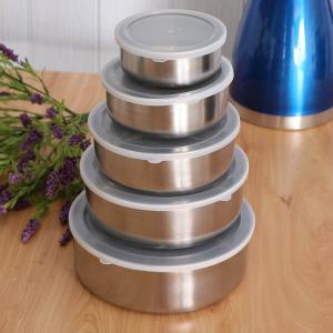 Set 5 caserole alimentare inox cu capace de plastic