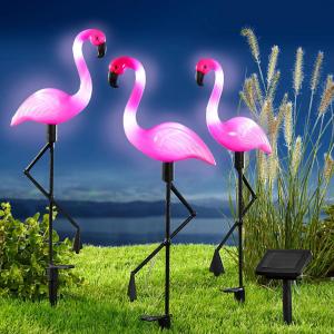 Set 3 bucati, decoratiuni solare, de gradina, Flamingo