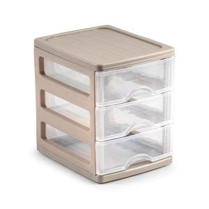 Organizator plastic, cu 3 sertare, 13,5 x 17 x 17, transparent - crem, Turia, Happymax