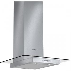 Hota Bosch DWA067A50, decorativa, latime 60 cm, capacitate maxima 680 m³/h, 1 motor, 3 viteze + intensiv, filtre metalice, control cu butoane, inox, paravan sticla