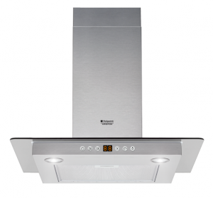 Hota Hotpoint Ariston HGF 6.8 AD X/HA, Decorativa, 60 Cm, 742m3/h, Control Electronic, Display, Inox + Sticla