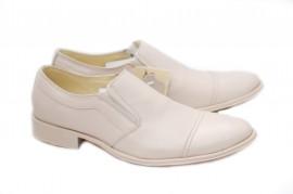 Pantofi eleganti barbatesti din piele naturala cu elastic (Crem sau Alb)