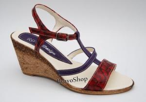 Sandale dama cu platforma din piele naturala Rosu cu Mov - Made in Romania