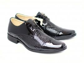 Pantofi negri eleganti barbatesti din piele naturala cu siret