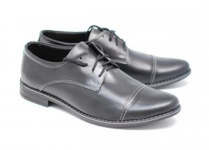 Pantofi negri casual - eleganti barbatesti din piele naturala cu siret - Made in Romania