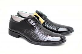 Pantofi negri eleganti barbatesti din piele naturala cu siret