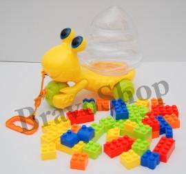 Jucarie constructiva (Lego) pe roti, trasa de sfoara
