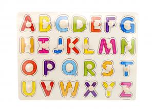 Tabla din lemn cu litere colorate, puzzle alfabet - Jucarie educativa