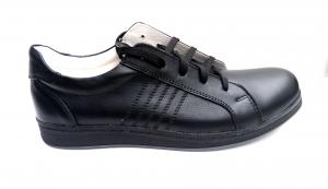Pantofi negri barbati sport - casual din piele naturala