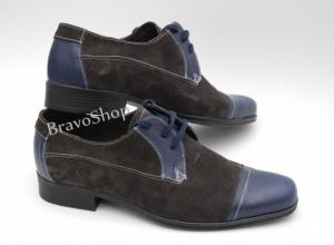 Pantofi barbati piele naturala (Intoarsa / Normala) casual-eleganti / Pantofi piele naturala Albastru cu Gri inchis Made in Romania