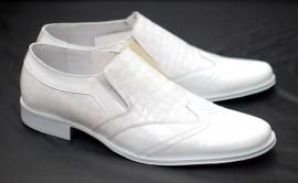 Pantofi eleganti barbatesti din piele naturala cu elastic (Alb)
