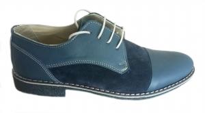 Pantofi barbati casual-eleganti albastri cu siret piele naturala box cu velur PHILIPPE31