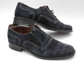 Pantofi barbati piele naturala (Intoarsa) casual-eleganti / Pantofi piele intoarsa Bleumarin inchis Made in Romania