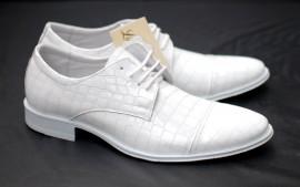 Pantofi eleganti barbatesti din piele naturala cu siret (Alb)