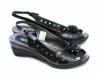 Sandale dama cu platforma din piele naturala Negru cu perforatii - Made in Romania