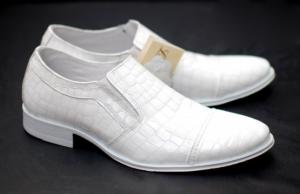 Pantofi eleganti barbatesti din piele naturala cu elastic (Alb)