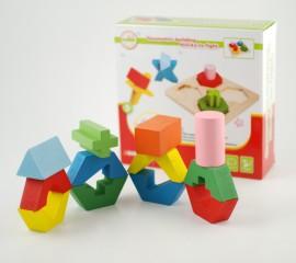 Set constructie lemn pentru copii mici cu forme geometrice tip puzzle