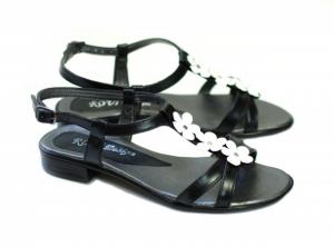 Sandale din piele naturala (Negre cu floricele) mas. 39 - Made in Romania
