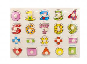 Puzzle - Tabla din lemn cu cifre si forme geometrice - Invata sa numeri