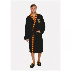 Halat Harry Potter Hogwarts Mens Black Fleece Robe With Scarf Detail No Hood