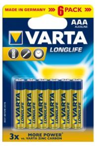 Baterii alcaline Longlife Extra Varta tip AAA pachet 6 buc