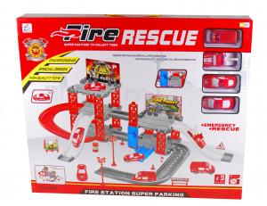 Statie de pompieri cu 4 masinute pentru baieti - Circuit de jucarie pentru copii