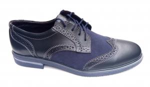 Pantofi barbati casual-eleganti din piele naturala bleumarin Cod: 411BLM