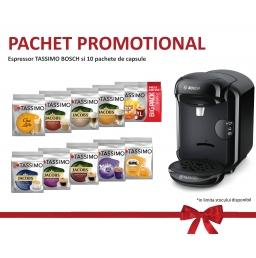 Pachet promo 10 cutii capsule + aparat Bosch Tassimo Vivy