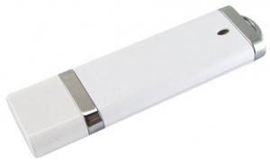 Stick USB inscriptionabil alb din plastic cu insertii de metal