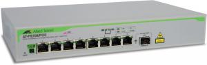 AT-FS708/POE,  Switch 8 port Unmanaged,  POE,  1 x SFP uplink,  Rackmountable,  Auto MDI/MDI-X,  Non-blocking,  1K Mac Addresses,  internal power supply,  fanless,  metal chassis (ECO Switch),  wall-mount brackets