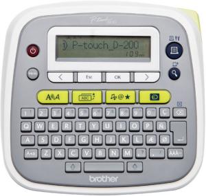 PTD200 P-touch imprimanta etichete,  Desktop,  QWERTZ keyboard,  TZ tapes 3.5 to 12 mm,  Cutter blade,  Battery and adapter operation,  15 characters LCD,  Deco Mode,  1 x TZE231 12mm black on white,  optional: Adapter AD-24ES (Energy Star)