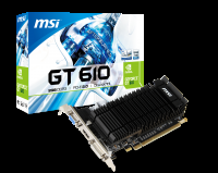 MSI NVIDIA GeForce GT610 Low Profile 2048 MB GDDR3-64 bit,  700/1000 MHz, Dual slot,  PCI Express 2.0,  VGA/DVI/HDMI,  HDCP support