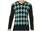 Pulovere barbati Moschino - V-Neck Argyle/Stripe Knit - Forest Green With Teal/Heather Gray and White Plaid