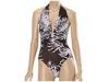 Special Vara femei Tommy Bahama - Tobago Fronds Shirred Plunge One Piece - Barolo Brown/White