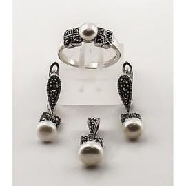 Set din argint cu marcasite si perle de cultura