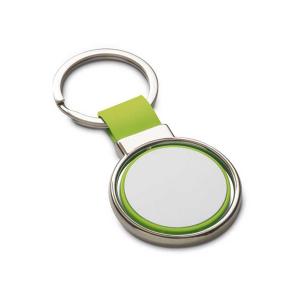 Breloc metalic rotund cu insertii de piele verde CDT-93177.22