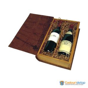 Cutie din lemn tip carte pentru 2 sticle de vin
