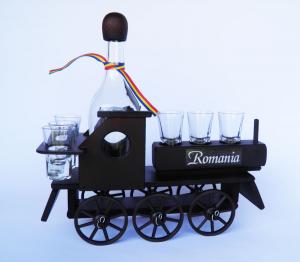 Minibar locomotiva din lemn cu sticla si paharute CDT-12-OSH